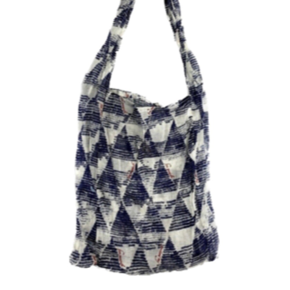Free People Blue/White Lightweight Gauze Hobo Shopping Tote Reusausable Bag
